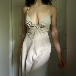 ASOS tan beige a-line maxi dress with ties